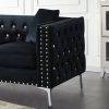 82.3&quot; Width Modern Velvet Sofa Jeweled Buttons Tufted Square Arm Couch Black; 2 Pillows Included