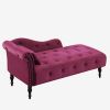 60.6&quot; Velvet Chaise Lounge Buttons Tufted Nailhead Trimmed Solid Wood Legs with 1 Pillow; Burgundy (Left Arm Design as Shown in the Picture)