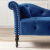 60.6&quot; Velvet Chaise Lounge Buttons Tufted Nailhead Trimmed Solid Wood Legs with 1 Pillow; Blue (Left Arm Design as Shown in the Picture)