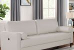 Contemporary Style Off-White 1pc Sofa Leatherette Upholstered w USB Bench Style Seating Bolster Pillows