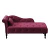 60.6&quot; Velvet Chaise Lounge Buttons Tufted Nailhead Trimmed Solid Wood Legs with 1 Pillow; Burgundy (Left Arm Design as Shown in the Picture)