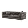 82.3&quot; Width Modern Velvet Sofa Jeweled Buttons Tufted Square Arm Couch Grey; 2 Pillows Included