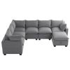 [VIDEO provided][New] 120*93" Modern U Shape Modular Sofa with Storage Ottoman,Luxury 7 Seat Sectional Couch Set with 2 Pillows Included,Freely Combin
