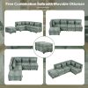 Free-Combined Sectional Sofa 5-seater Modular Couches with Storage Ottoman, 5 Pillows for Living Room, Bedroom, Office, Blue Green