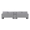 [VIDEO provided] [New] 114.2" Upholstered Sofa with Console, 2 Cupholders and 2 USB Ports Wired or Wirelessly Charged, Modern Linen Fabric Couches wit