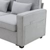 [VIDEO provided] [New] 114.2" Upholstered Sofa with Console, 2 Cupholders and 2 USB Ports Wired or Wirelessly Charged, Modern Linen Fabric Couches wit