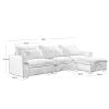 Corduroy Sectional Sofa, L Shaped Couch with Storage Footstool and 3 Pillow, Sectional Couch for Living Room Apartment, Brown