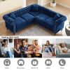 MH 80" Deep Button Tufted Upholstered Roll Arm Luxury Classic Chesterfield L-shaped Sofa 3 Pillows Included, Solid Wood Gourd Legs, Blue velvet W1193S