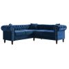 MH 80" Deep Button Tufted Upholstered Roll Arm Luxury Classic Chesterfield L-shaped Sofa 3 Pillows Included, Solid Wood Gourd Legs, Blue velvet W1193S
