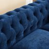 MH 80" Deep Button Tufted Upholstered Roll Arm Luxury Classic Chesterfield L-shaped Sofa 3 Pillows Included, Solid Wood Gourd Legs, Blue velvet W1193S
