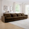 4 Seater Deep Seat Couches for Living Room, Comfy Brown Corduroy Sofas for Living Room Modern with 4 Waist Pillows