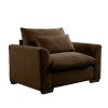 Brown Corduroy Deep Seat Single Sofa Accent Chair,Deep Seat Couch with Waist Pillow for Living Room/Apartment/Office
