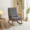 100*65*101cm High Back Belt Waist Pillow Log Color Solid Wood Armrest Backrest Seat Frame Iron Frame Indoor Rocking Chair/armchair dual use Dark Gray