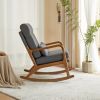 100*65*101cm High Back Belt Waist Pillow Log Color Solid Wood Armrest Backrest Seat Frame Iron Frame Indoor Rocking Chair/armchair dual use Dark Gray