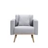 Easton Light Gray Linen Fabric Sofa Loveseat Chair Living Room Set with USB Charging Ports Pockets & Pillows