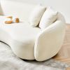 Modern Curved Sofa Mid-Century White Comfy Half Moon Teddy Fabric Couch,101" Upholstered with 4 Throw Pillows for Living Room
