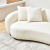 Modern Curved Sofa Mid-Century White Comfy Half Moon Teddy Fabric Couch,101" Upholstered with 4 Throw Pillows for Living Room