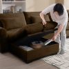 Corduroy Sectional Sofa, L Shaped Couch with Storage Footstool and 3 Pillow, Sectional Couch for Living Room Apartment, Brown