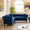 MH 80" Deep Button Tufted Upholstered Roll Arm Luxury Classic Chesterfield L-shaped Sofa 3 Pillows Included, Solid Wood Gourd Legs, Blue velvet W1193S