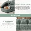 Free-Combined Sectional Sofa 5-seater Modular Couches with Storage Ottoman, 5 Pillows for Living Room, Bedroom, Office, Blue Green