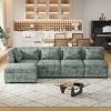 Free-Combined Sectional Sofa 5-seater Modular Couches with Storage Ottoman, 5 Pillows for Living Room, Bedroom, Office, Blue Green