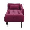 60.6&quot; Velvet Chaise Lounge Buttons Tufted Nailhead Trimmed Solid Wood Legs with 1 Pillow; Burgundy (Left Arm Design as Shown in the Picture)