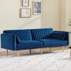 78'' Velvet Futon Sofa Bed, Convertible Sleeper Bed with Adjustable Armrests and Backrest, Loveseat Sleeper Sofa with 2 Pillows, Modern Futon Couches