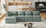 Free-Combined Sectional Sofa 5-seater Modular Couches with Storage Ottoman, 5 Pillows for Living Room, Bedroom, Office, Blue Green