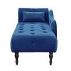 60.6&quot; Velvet Chaise Lounge Buttons Tufted Nailhead Trimmed Solid Wood Legs with 1 Pillow; Blue (Left Arm Design as Shown in the Picture)