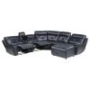 6-Piece Modular Reclining Sectional with Right Chaise Navy Blue Premium Faux Leather Tufted Details Solid Wood Modern Living Room Furniture Plush Pill