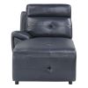 6-Piece Modular Reclining Sectional with Left Chaise Navy Blue Premium Faux Leather Tufted Details Solid Wood Modern Living Room Furniture Plush Pillo
