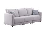 Penelope 85.5" Light Gray Linen Fabric Sofa with Pillows