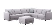 Penelope 145.5" Light Gray Linen Fabric Reversible 7PC Modular Sectional Sofa with Ottoman and Pillows