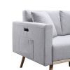 Easton Light Gray Linen Fabric Sofa Loveseat Chair Living Room Set with USB Charging Ports Pockets & Pillows