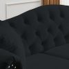 57" Chesterfield Sofa Black Velvet for Living Room, 2 Seater Sofa Tufted Couch with Rolled Arms and Nailhead for Living Room, Bedroom, Office, Apartme