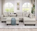 105" Modern Sectional Sofa with Storage Ottoman, L-Shape Couch with 2 Pillows and Cup Holder,Sectional Sofa with Reversible Chaise for Living Room,Lig