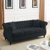 [Video] 80" Chesterfield Sofa Black Velvet for Living Room, 3 Seater Sofa Tufted Couch with Rolled Arms and Nailhead for Living Room, Bedroom, Office,