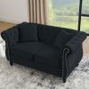 58.8" Chesterfield Sofa Black Velvet for Living Room, 2 Seater Sofa Tufted Couch with Rolled Arms and Nailhead for Living Room, Bedroom, Office, Apart