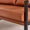 Modern Two-Seater Sofa Chair with 2 Pillows - PU Leather, High-Density Foam, Black Coated Metal Frame.Brown SF-D008
