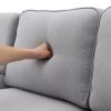 [VIDEO provided] [New] 114.2" Upholstered Sofa with Console, 2 Cupholders and 2 USB Ports Wired or Wirelessly Charged, Modern Linen Fabric Couches wit