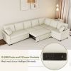 124.8"L-shaped Sofa Convertible Sofa Bed Pull Out Sofa Sleeper with Two Back Pillows, Two USB Ports and Two Power Sockets for Living Room, Beige(Old S