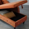 60&quot; Velvet Multifunctional Storage Chaise Lounge Buttons Tufted Nailhead Trimmed Solid Wood Legs with 1 Pillow; Orange