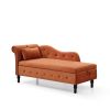 60&quot; Velvet Multifunctional Storage Chaise Lounge Buttons Tufted Nailhead Trimmed Solid Wood Legs with 1 Pillow; Orange