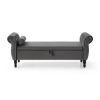 63&quot; Velvet Multifunctional Storage Rectangular Sofa Stool Buttons Tufted Nailhead Trimmed Solid Wood Legs with 1 Pillow; Grey
