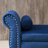 63&quot; Velvet Multifunctional Storage Bench Rectangular Sofa Stool Buttons Tufted Nailhead Trimmed Ottoman Solid Wood Legs with 1 Pillow; Blue