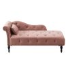 60.6&quot; Velvet Chaise Lounge Buttons Tufted Nailhead Trimmed Solid Wood Legs with 1 Pillow; Rose (Left Arm Design as Shown in the Picture)