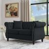 58.8" Chesterfield Sofa Black Velvet for Living Room, 2 Seater Sofa Tufted Couch with Rolled Arms and Nailhead for Living Room, Bedroom, Office, Apart