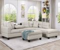 105" Modern Sectional Sofa with Storage Ottoman, L-Shape Couch with 2 Pillows and Cup Holder,Sectional Sofa with Reversible Chaise for Living Room,Lig