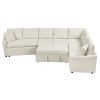 124.8"L-shaped Sofa Convertible Sofa Bed Pull Out Sofa Sleeper with Two Back Pillows, Two USB Ports and Two Power Sockets for Living Room, Beige(Old S