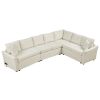 124.8"L-shaped Sofa Convertible Sofa Bed Pull Out Sofa Sleeper with Two Back Pillows, Two USB Ports and Two Power Sockets for Living Room, Beige(Old S